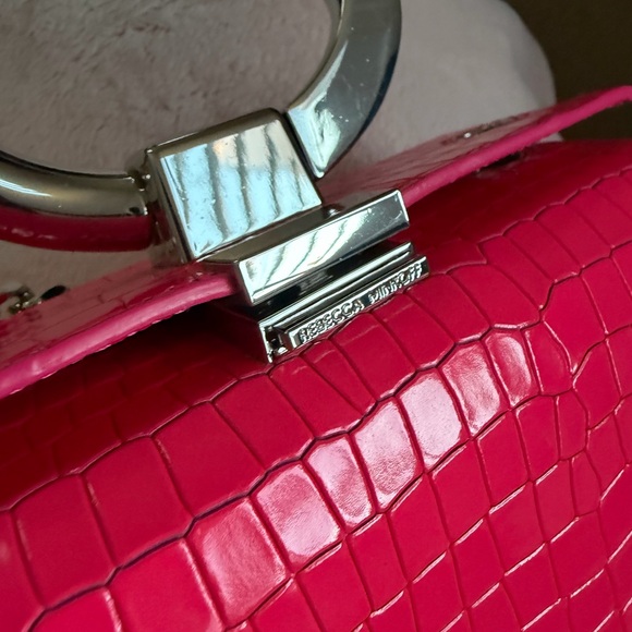 New Rebecca Minkoff Pink Croc-Embossed Mini Bag with Silver Handle - Picture 10 of 11